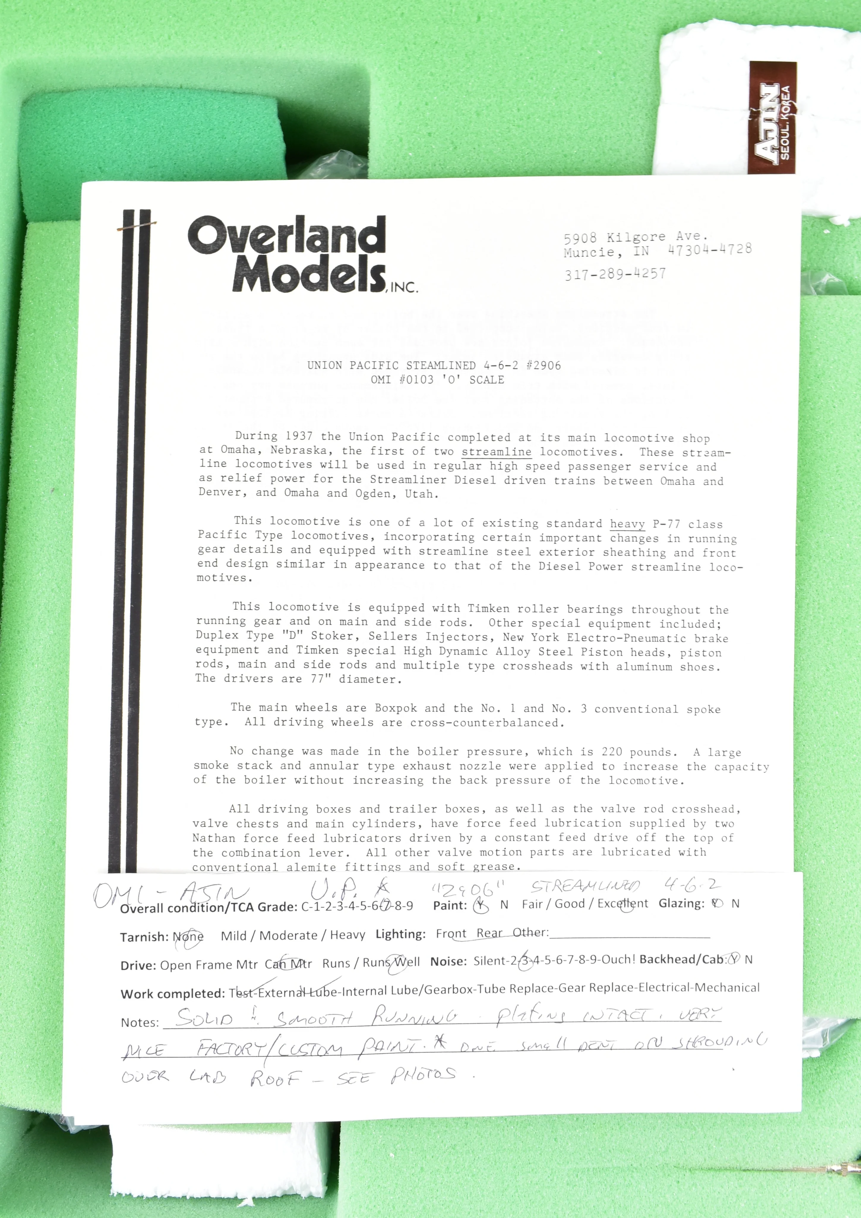 O Brass CON OMI - Overland Models, Inc. UP - Union Pacific 2906 4-6-2 Streamlined Factory Painted "Forty-Niner" - Image 25